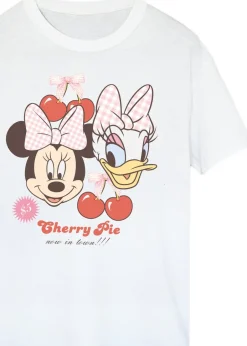 T-Shirts>Disney White Minnie Mouse Daisy Duck Cherry Boyfriend Fit T-Shirt