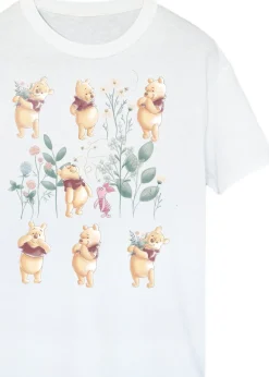 T-Shirts>Disney Winnie The Pooh Flower Grid White Boyfriend Fit Graphic T-Shirt