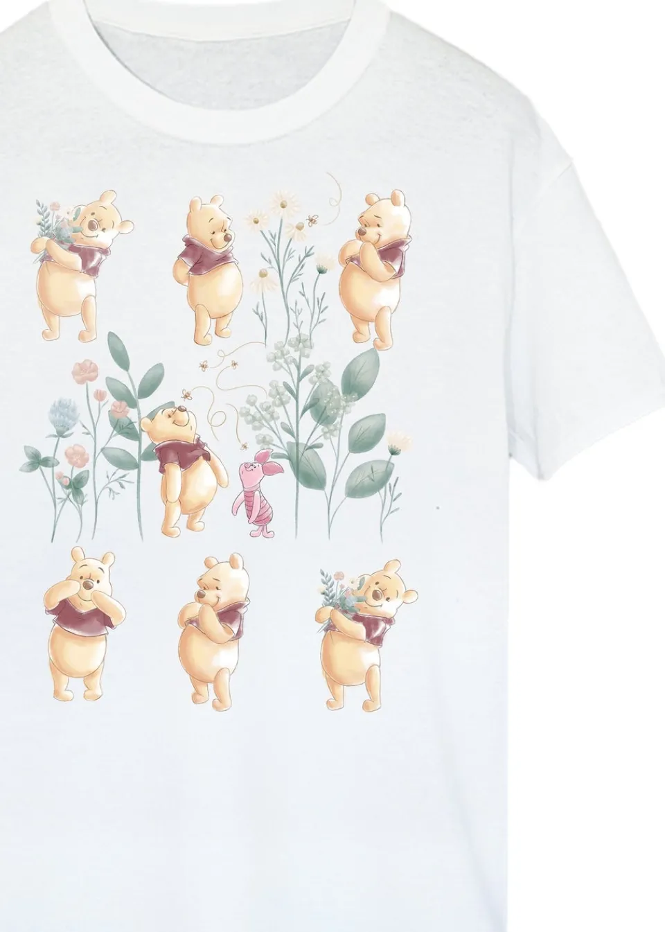 T-Shirts>Disney Winnie The Pooh Flower Grid White Boyfriend Fit Graphic T-Shirt