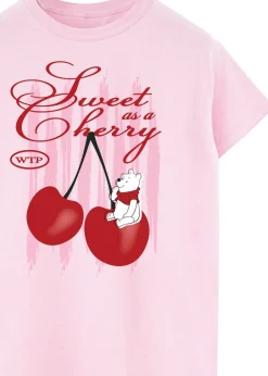 T-Shirts>Disney Winnie The Pooh Sweet As Cherry Light Pink Boyfriend Fit Graphic T-Shirt
