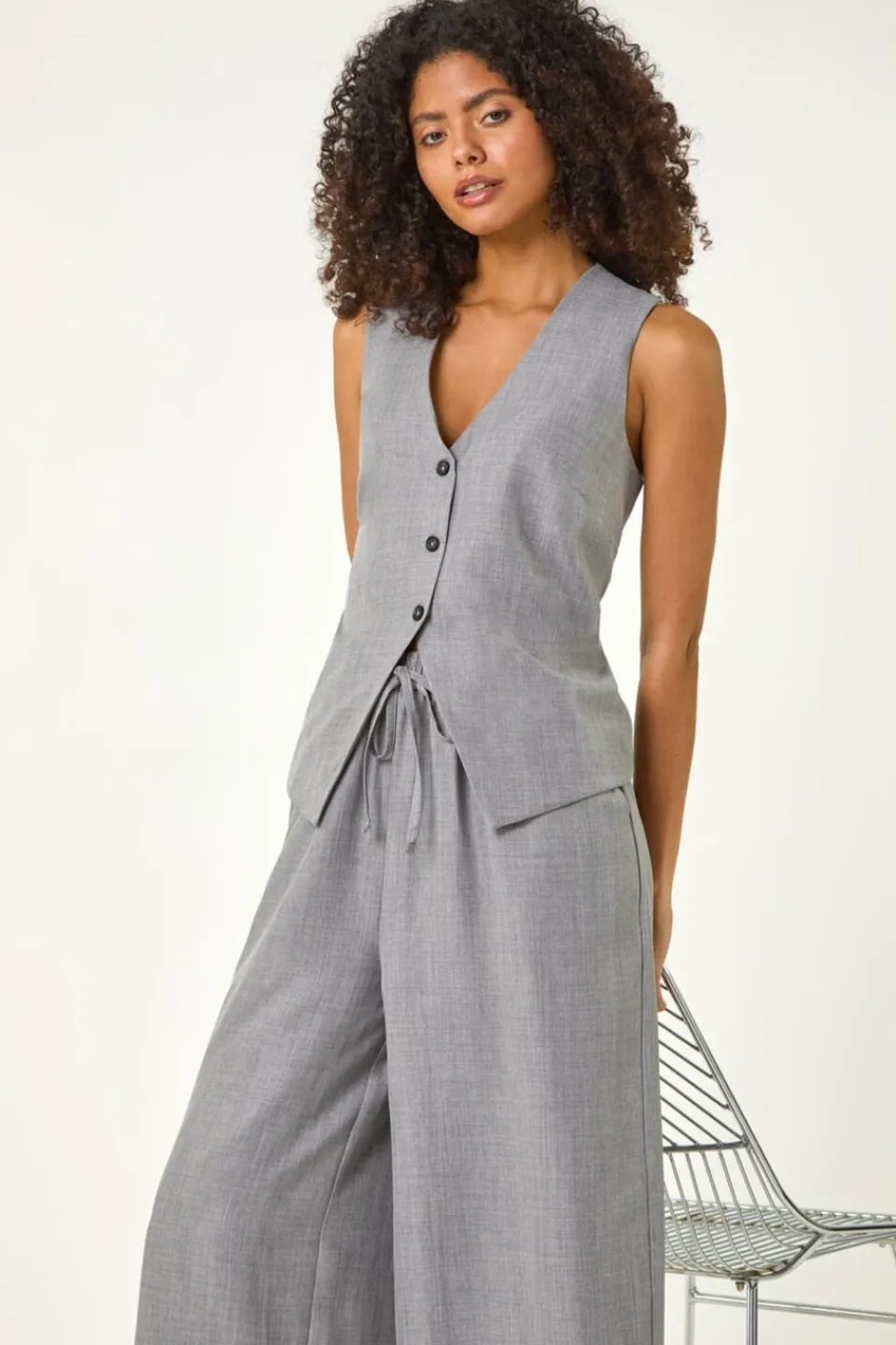Trousers>Roman Dusk Grey Dusk Elasticated Waist Wide Leg Trouser