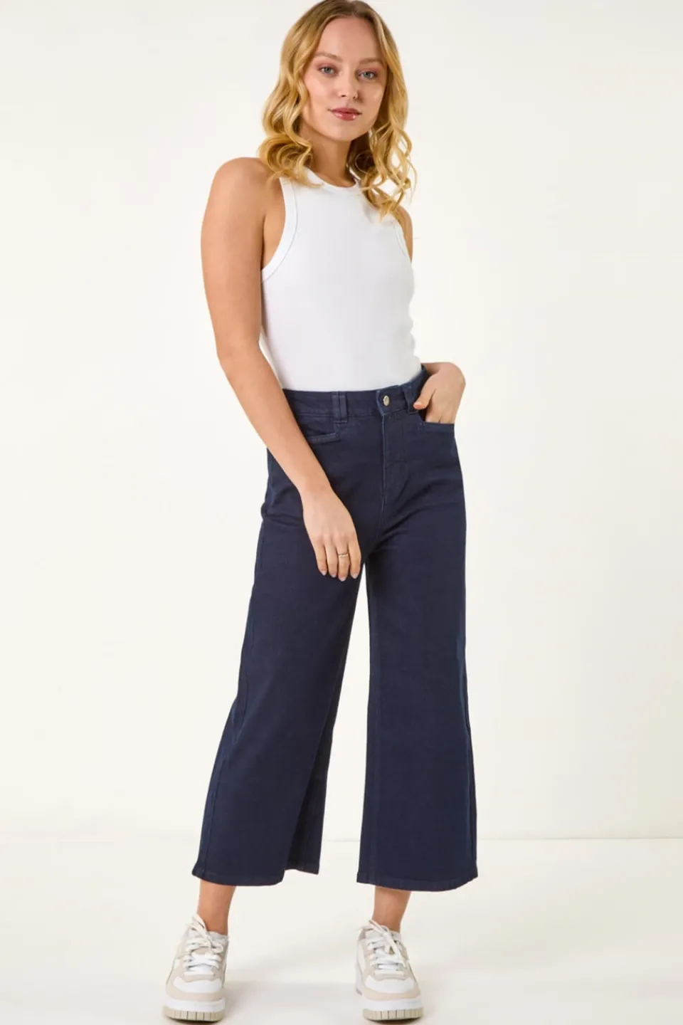 Jeans & Jeggings>Roman Dusk Indigo Dusk Denim Pocket Detail Wide Leg Culotte