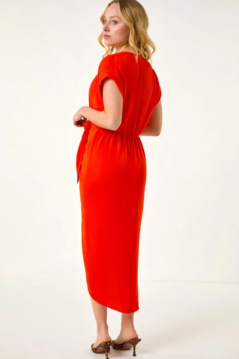 Dresses>Roman Dusk Orange Dusk Tie Detail Wrap Dress