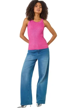 Tops>Roman Dusk Pink Dusk Metallic Knit Vest Top