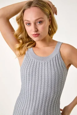 Tops>Roman Dusk Silver Dusk Metallic Knit Vest Top