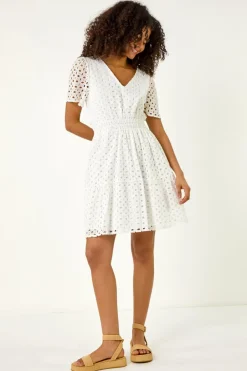 Dresses>Roman Dusk White Dusk Broderie Anglaise Tiered Dress