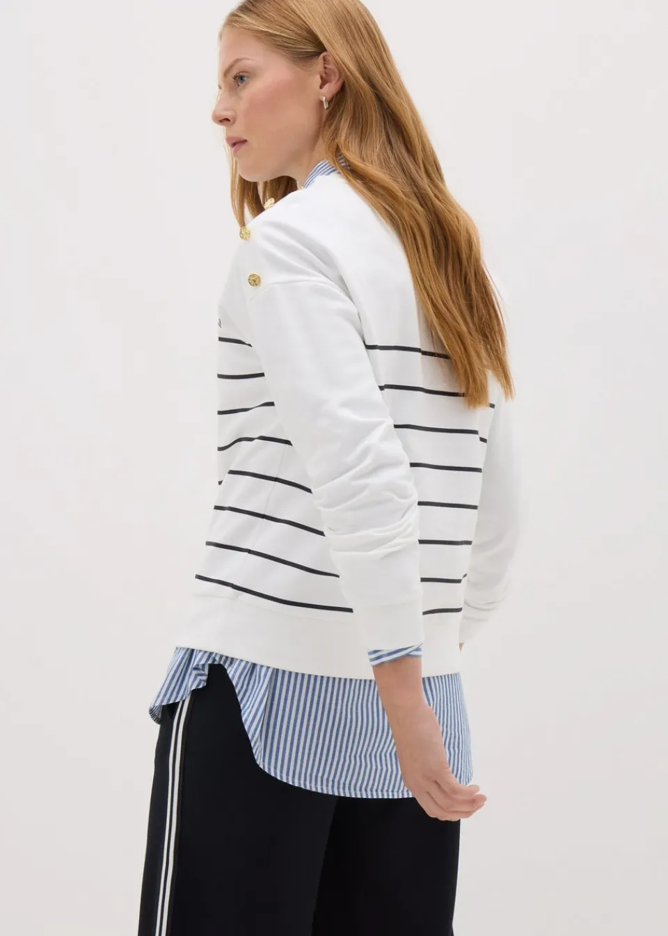Tops>Papaya Ecru Breton Stripe Sweatshirt