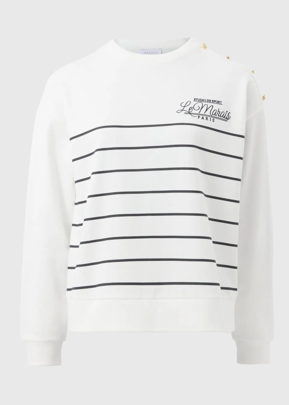 Tops>Papaya Ecru Breton Stripe Sweatshirt