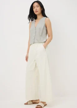 Jeans & Jeggings>Papaya Ecru Crop Wide Leg Trousers