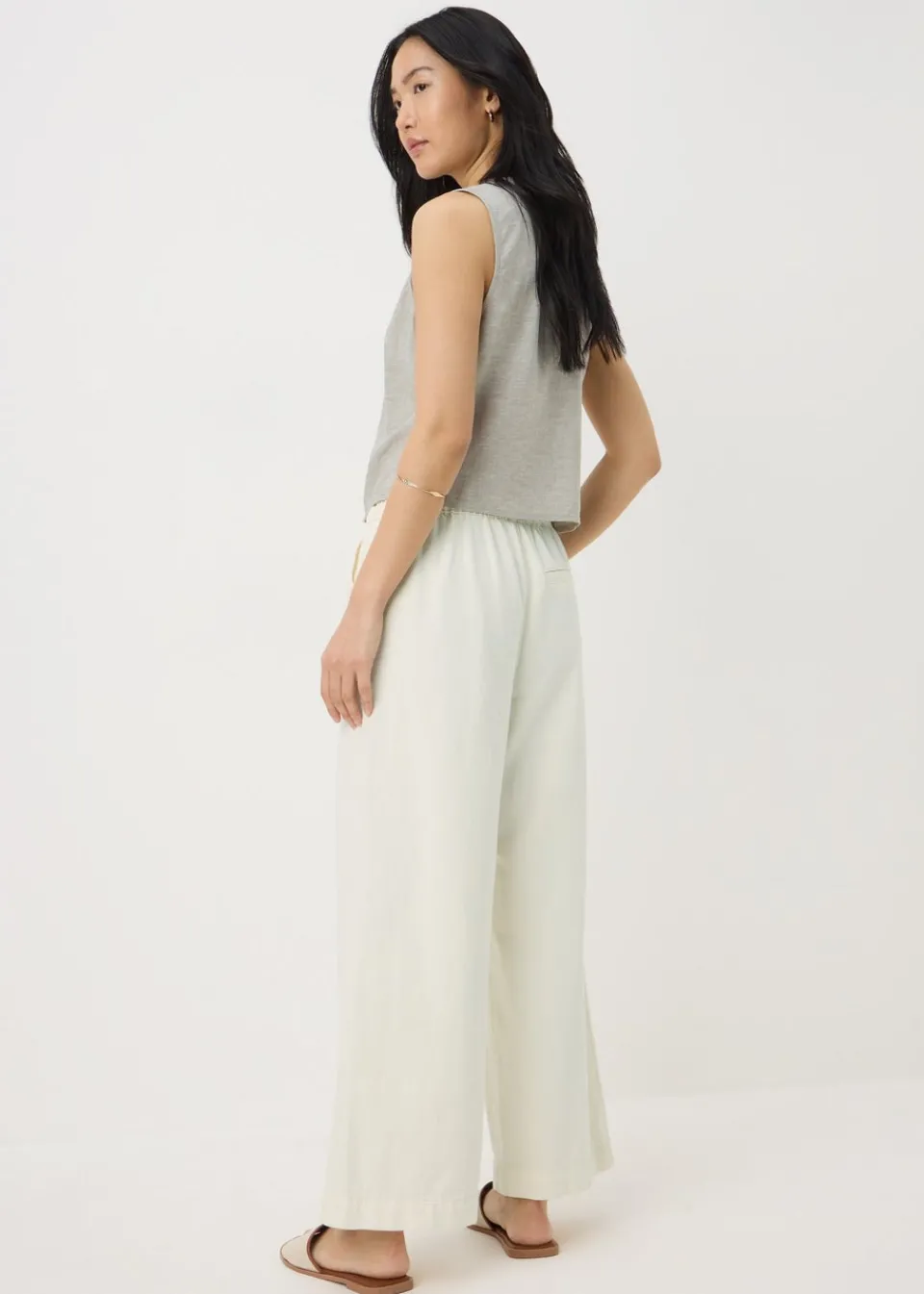 Jeans & Jeggings>Papaya Ecru Crop Wide Leg Trousers