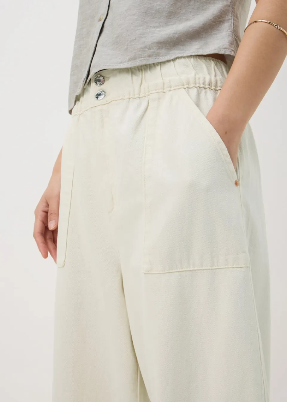 Jeans & Jeggings>Papaya Ecru Crop Wide Leg Trousers