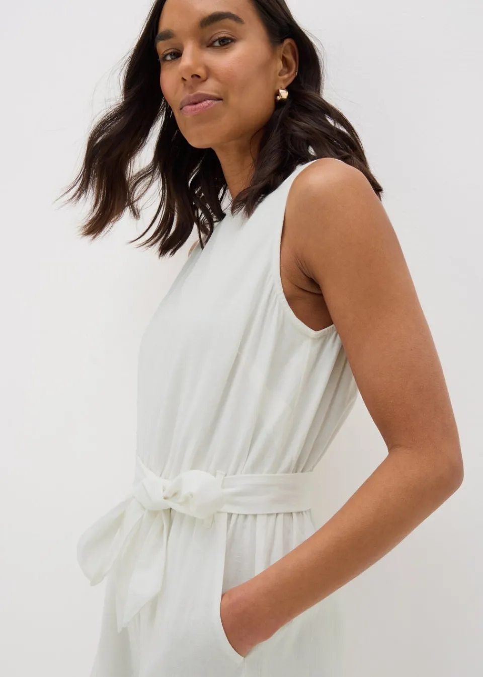 Jumpsuits & Playsuits>Papaya Linen Blend Jumpsuit Ecru