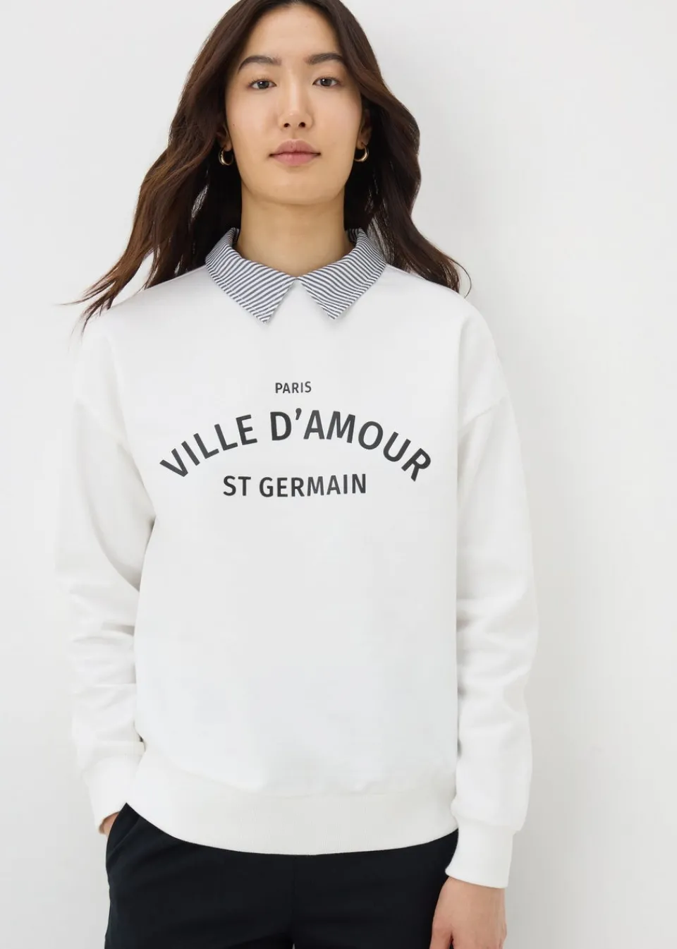 Tops>Papaya Ecru St Germain Collared Sweatshirt