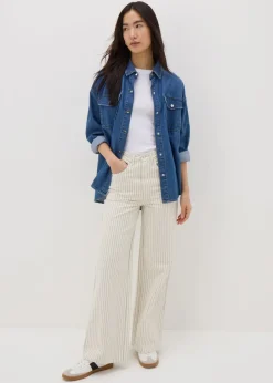 Jeans & Jeggings>Papaya Denim Ecru Stripe Wide Leg Jeans