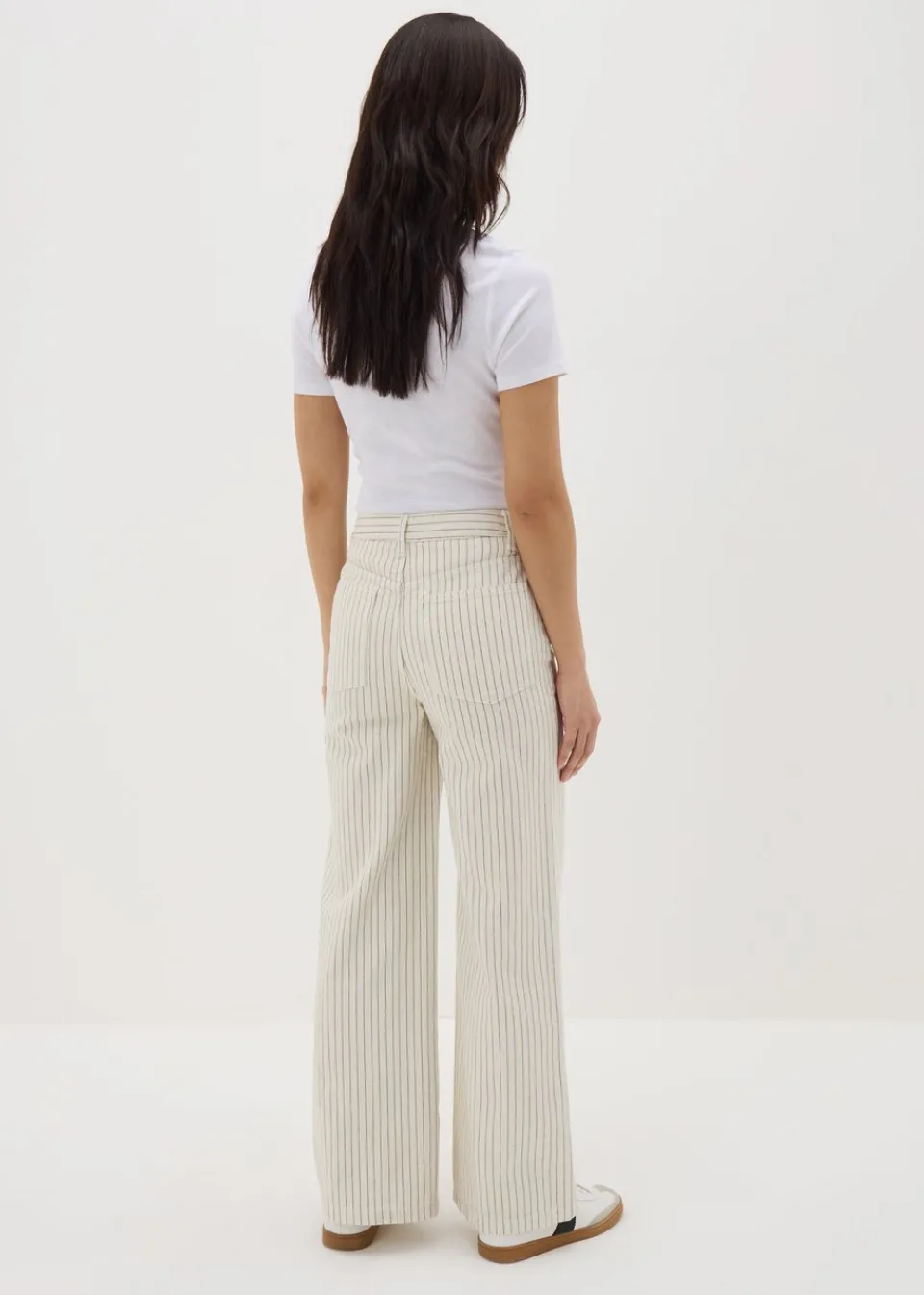 Jeans & Jeggings>Papaya Denim Ecru Stripe Wide Leg Jeans