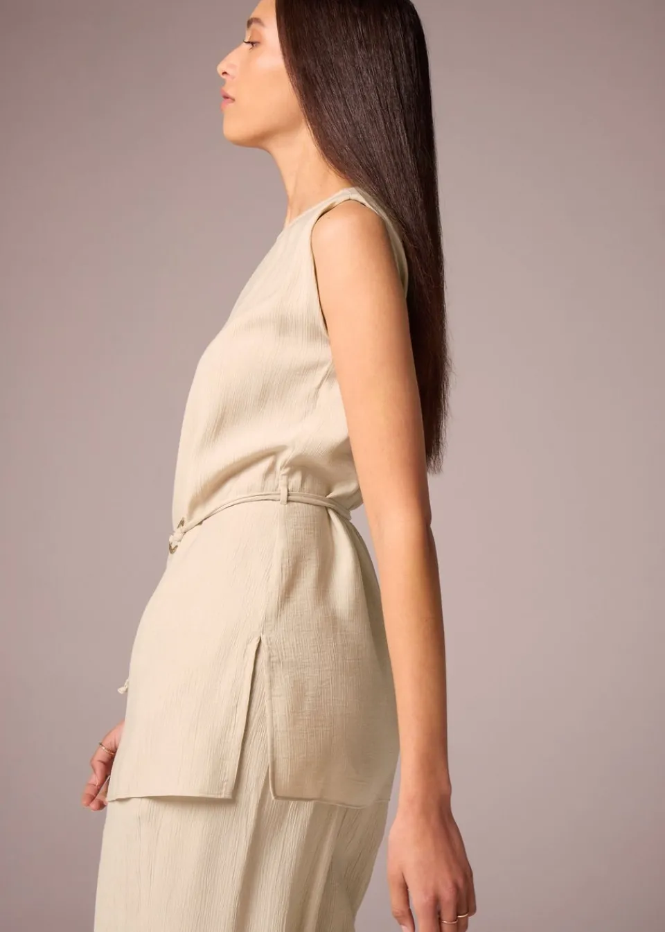 Tops>Et Vous Tunic Tie Blouse Beige