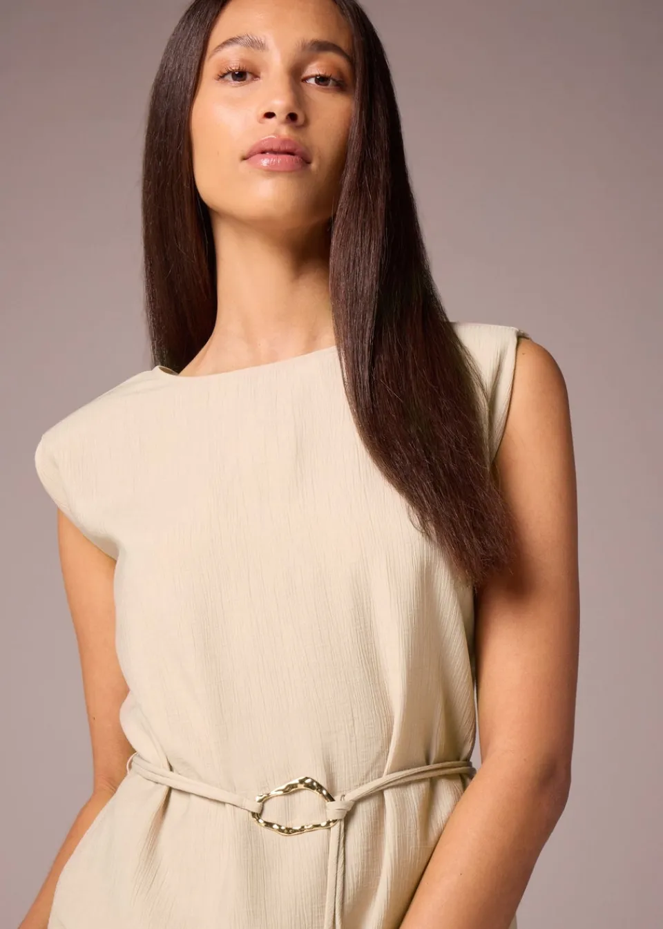 Tops>Et Vous Tunic Tie Blouse Beige