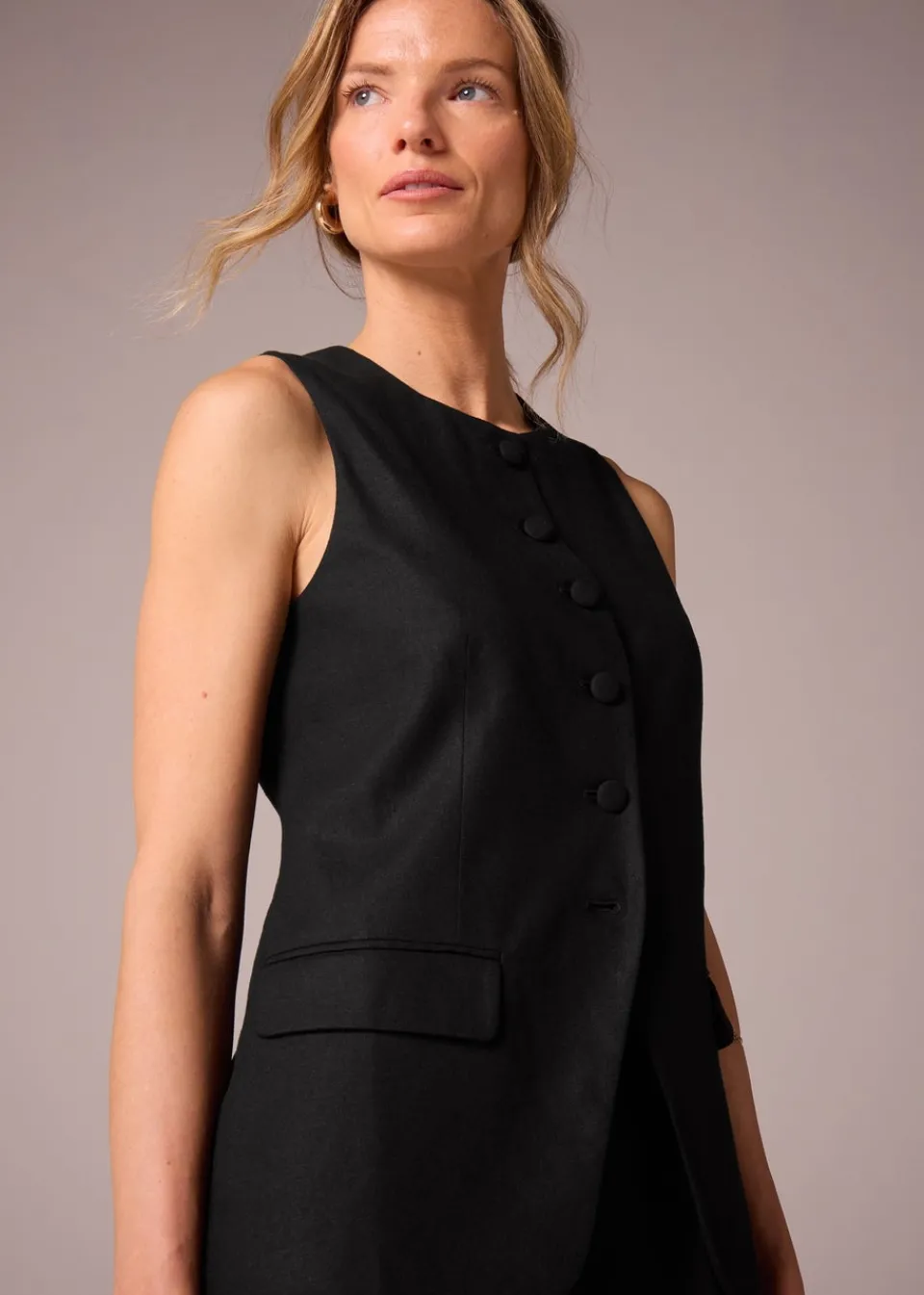 Co-Ord Sets>Et Vous Black Linen Blend Waistcoat