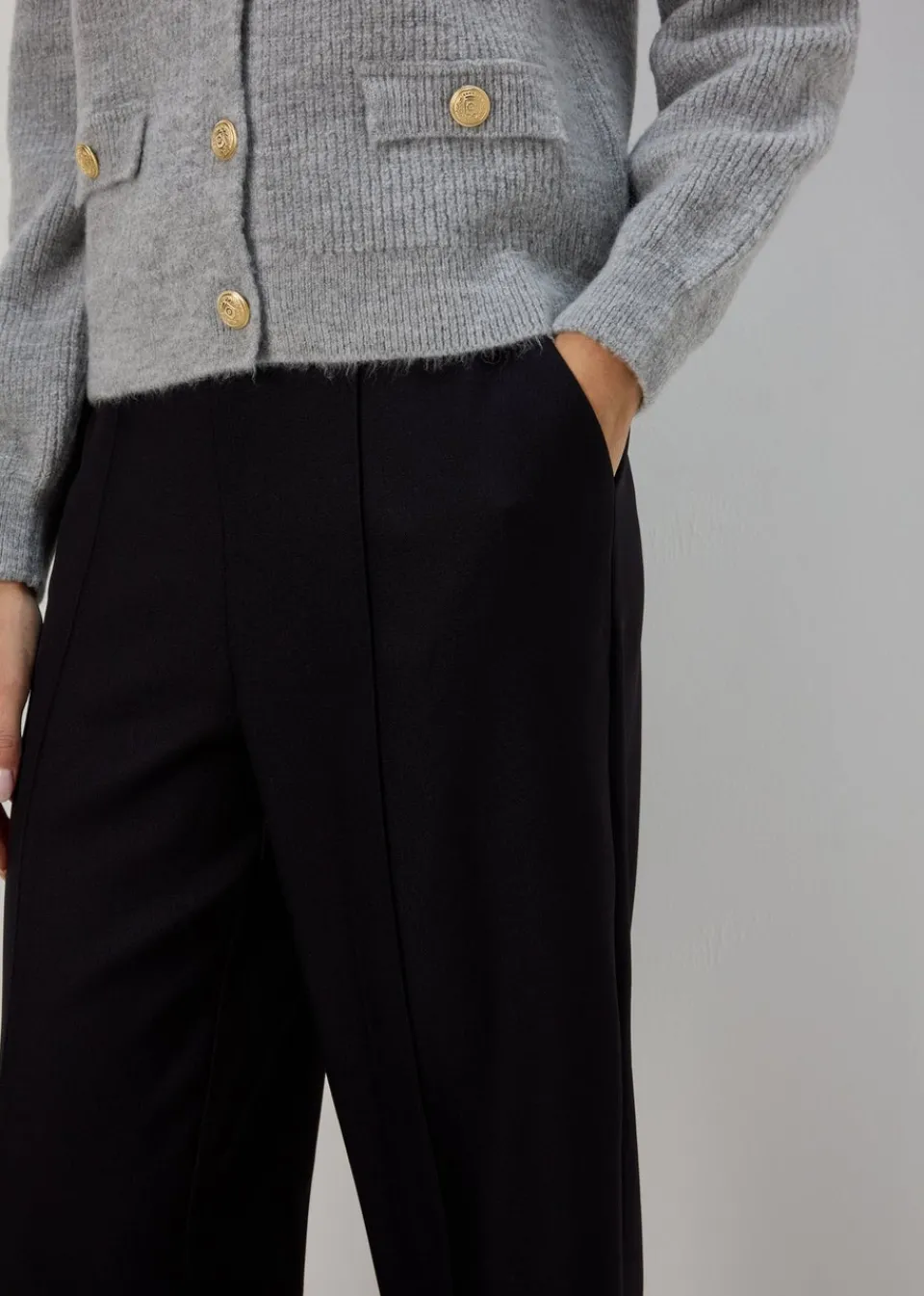 Trousers>Et Vous Black Pleat Front Snaffle Trousers