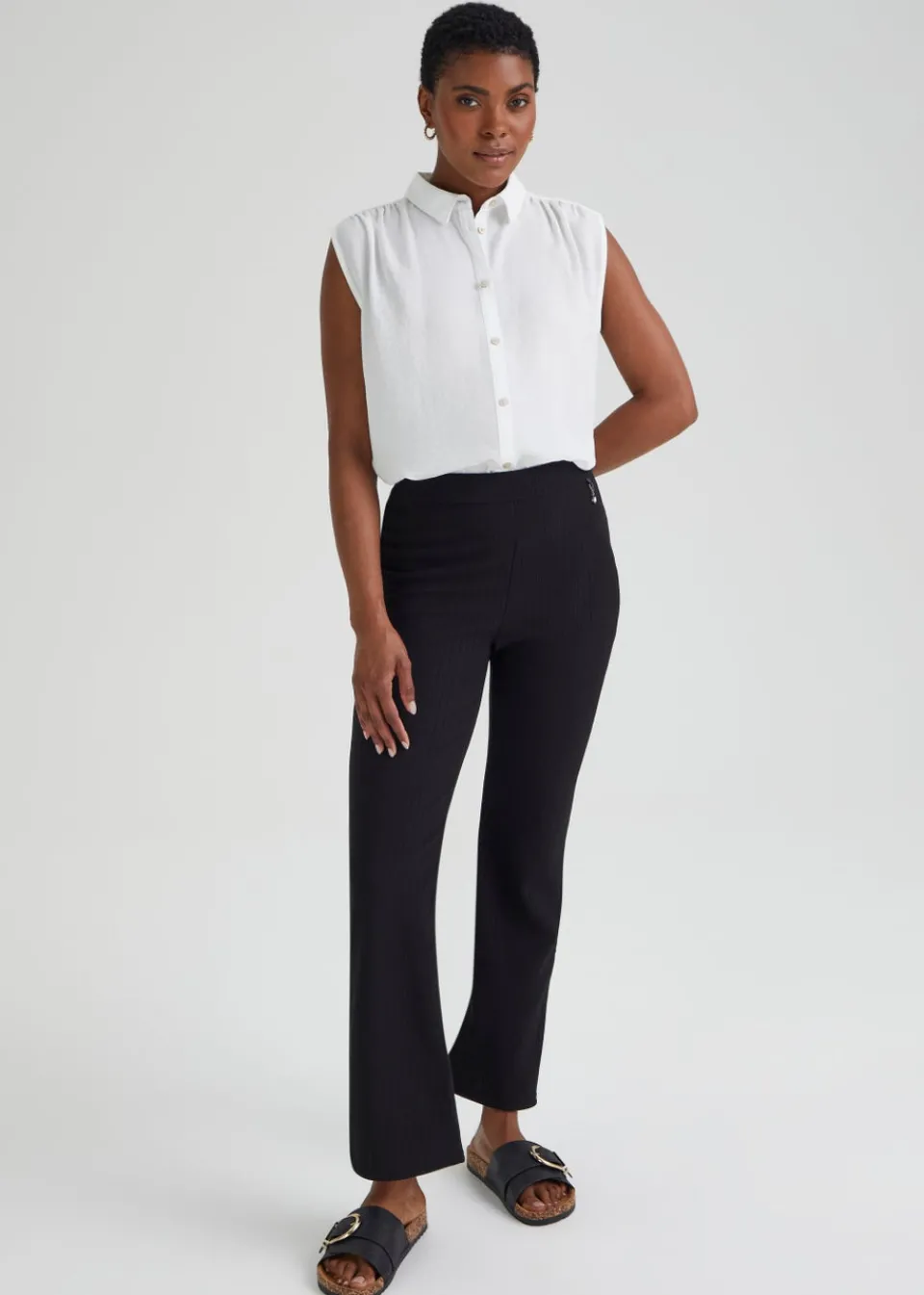 Trousers>Et Vous Ribbed Trousers Black