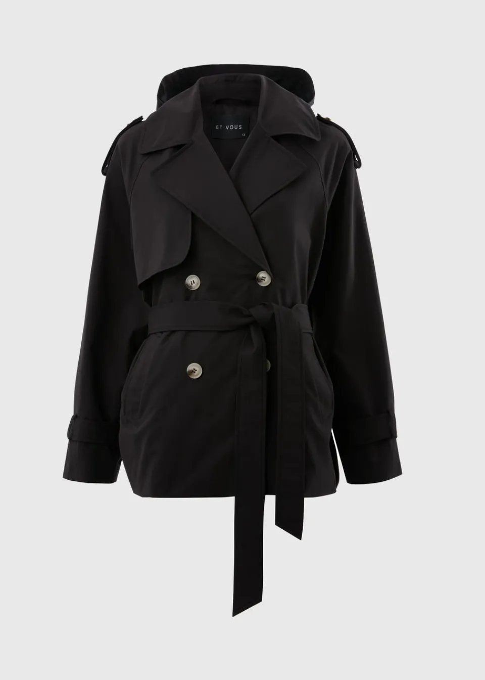 Coats & Jackets>Et Vous Black Short Trench Coat