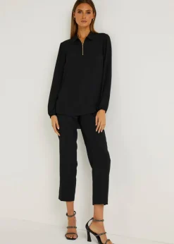 Trousers>Et Vous Black Straight Fit Trousers (Short)