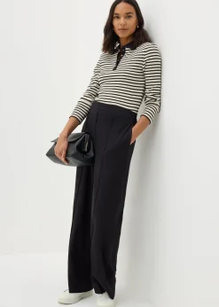 T-Shirts>Et Vous Black Stripe Henley Top