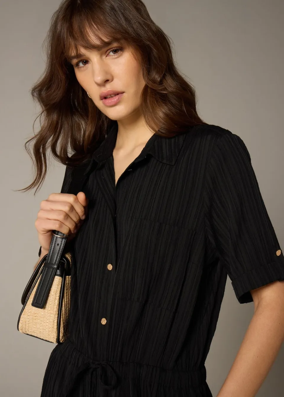 Jumpsuits & Playsuits>Et Vous Black Textured Pleated Jumpsuit