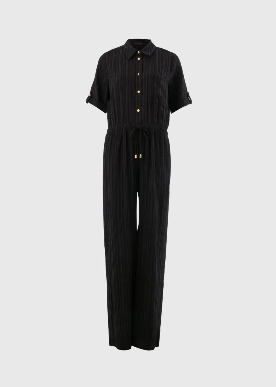 Jumpsuits & Playsuits>Et Vous Black Textured Pleated Jumpsuit