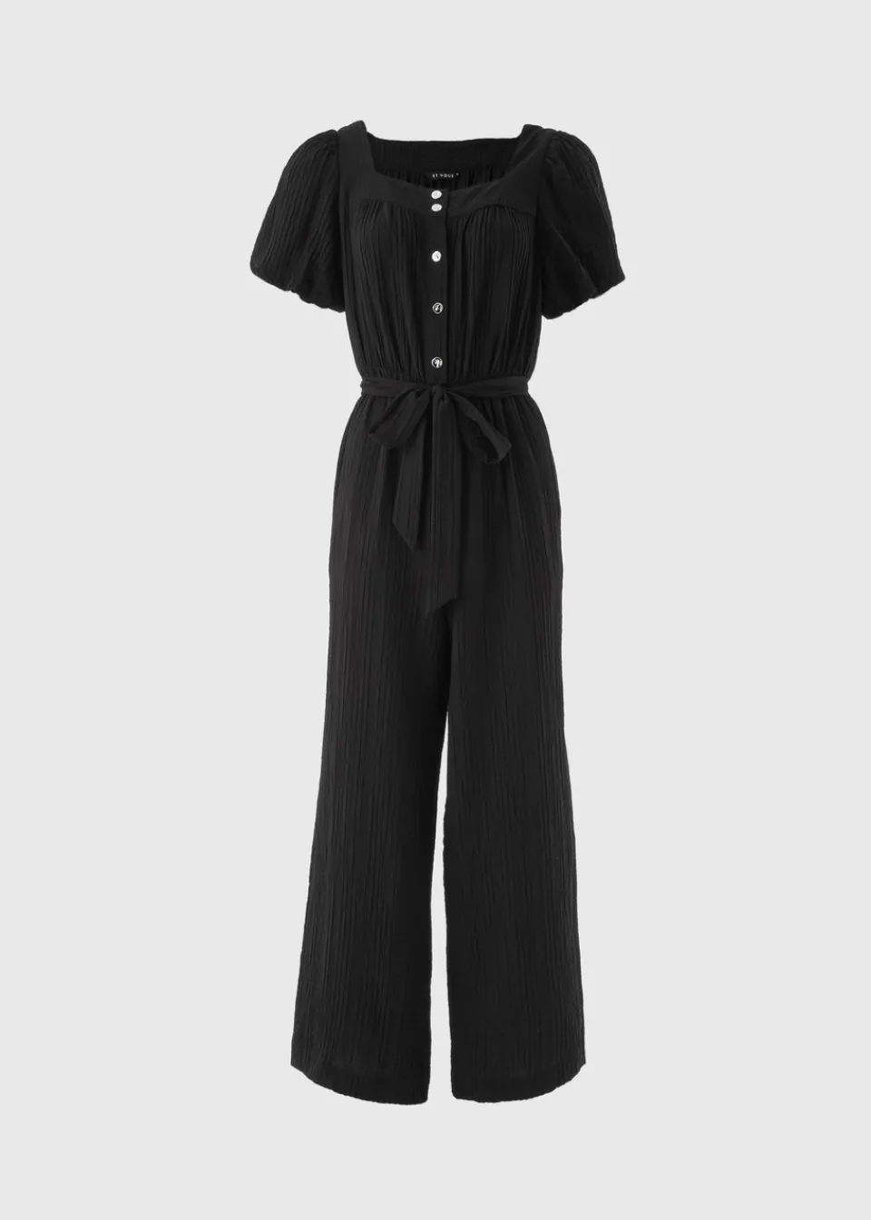 Jumpsuits & Playsuits>Et Vous Black Textured Tie Belt Jumpsuit