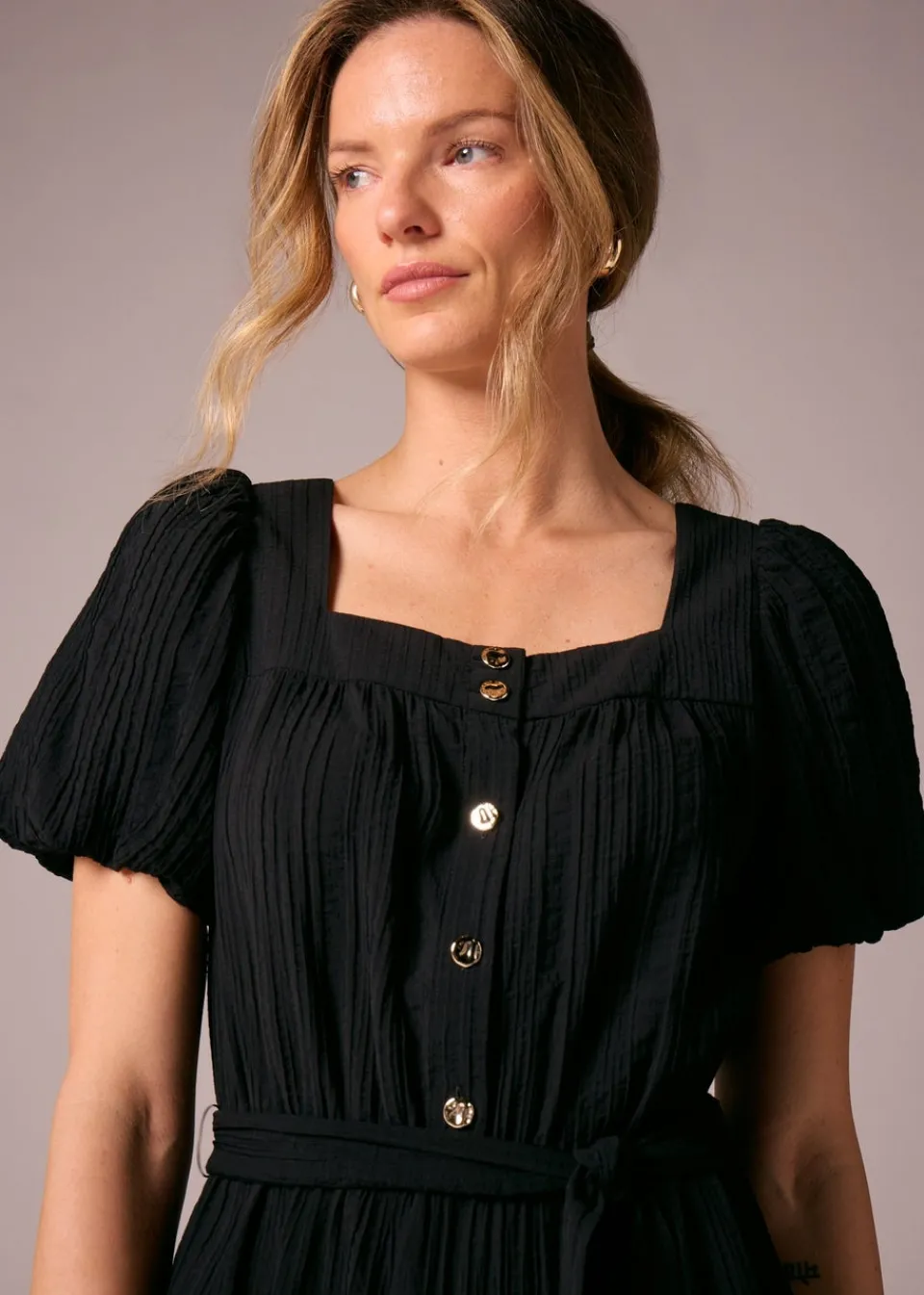 Jumpsuits & Playsuits>Et Vous Black Textured Tie Belt Jumpsuit