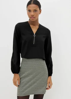 Tops>Et Vous Black Zip Front Blouse