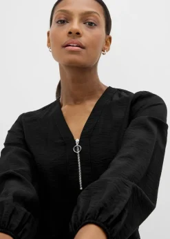 Tops>Et Vous Black Zip Front Blouse