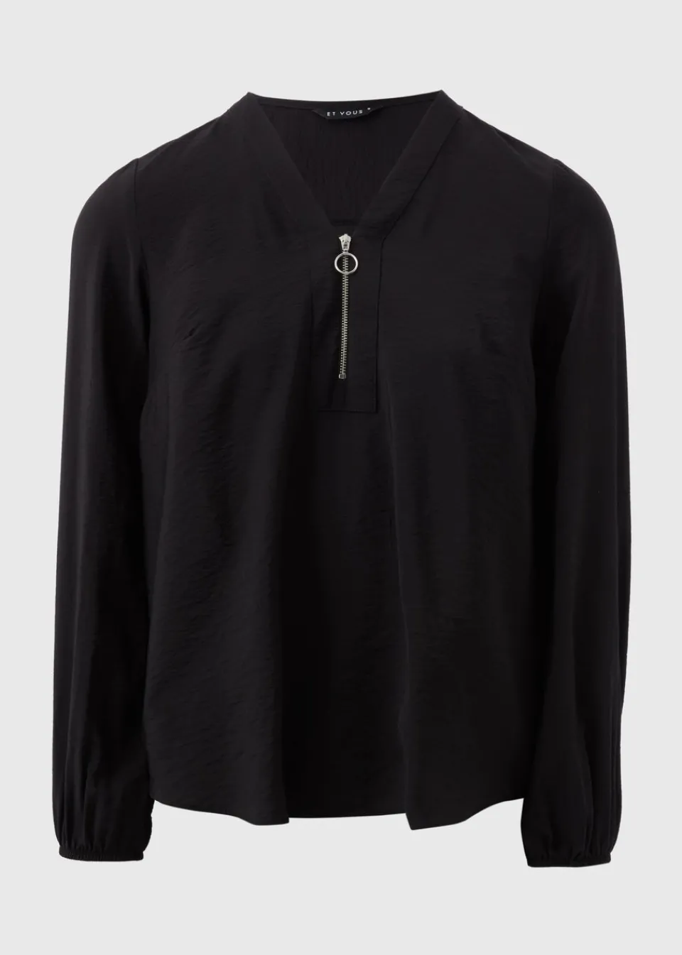 Tops>Et Vous Black Zip Front Blouse