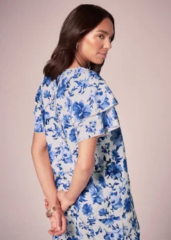 T-Shirts>Et Vous Blue Floral Tea Top