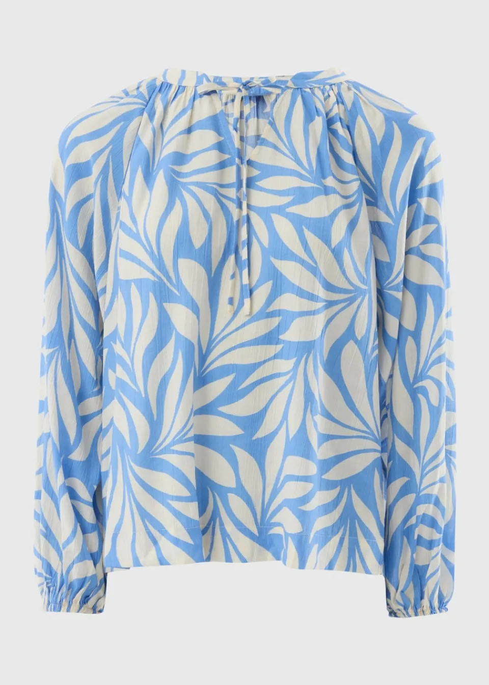 Tops>Et Vous Blue Palm Crinkle Boho Blouse