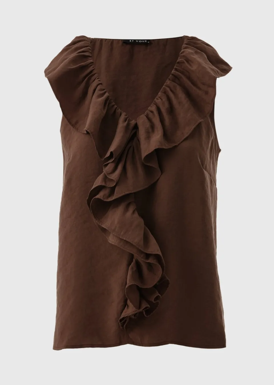 Tops>Et Vous Brown Boho Frill Sleeveless Blouse