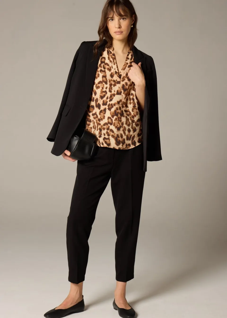 Tops>Et Vous Brown Leopard Print Airflow Blouse