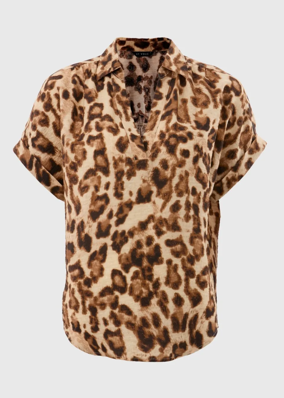 Tops>Et Vous Brown Leopard Print Airflow Blouse