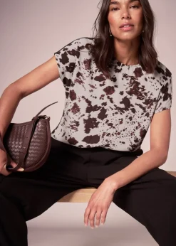 Tops>Et Vous Brown Print Jersey Back Top