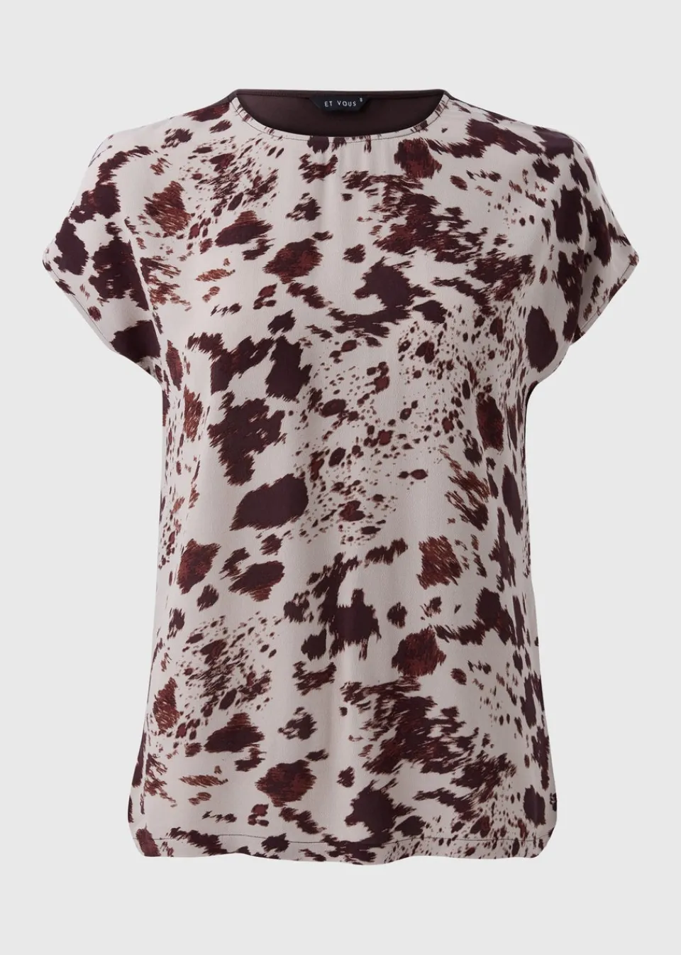 Tops>Et Vous Brown Print Jersey Back Top