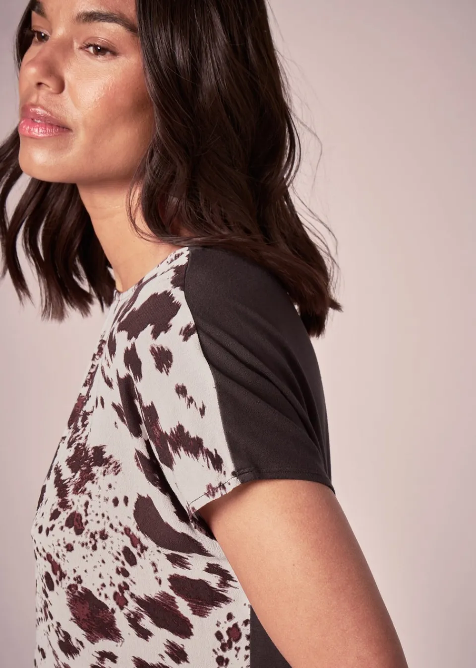 Tops>Et Vous Brown Print Jersey Back Top