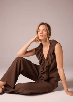Trousers>Et Vous Brown Wide Leg Trousers