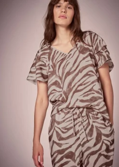 Tops>Et Vous Brown Zebra Co-Ord Tea Top