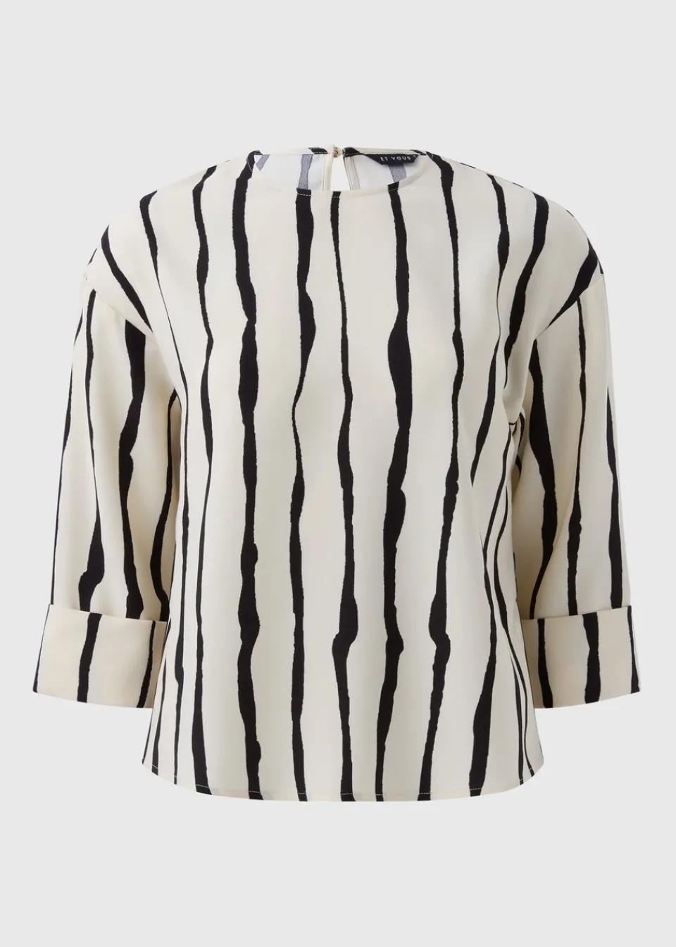 T-Shirts>Et Vous Cream Black Stipe 3/4 Sleeve Box Tops