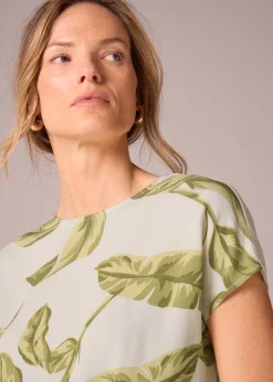 T-Shirts>Et Vous Cream Leaf Print Jersey Back T-Shirt