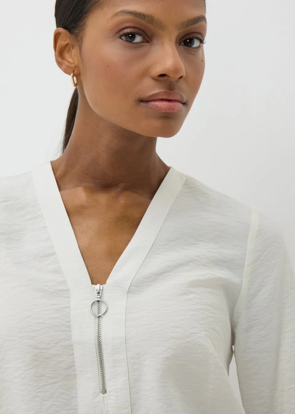 Tops>Et Vous Cream Zip Front Blouse