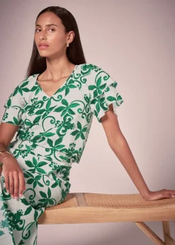 Tops>Et Vous Green Floral Tea Top