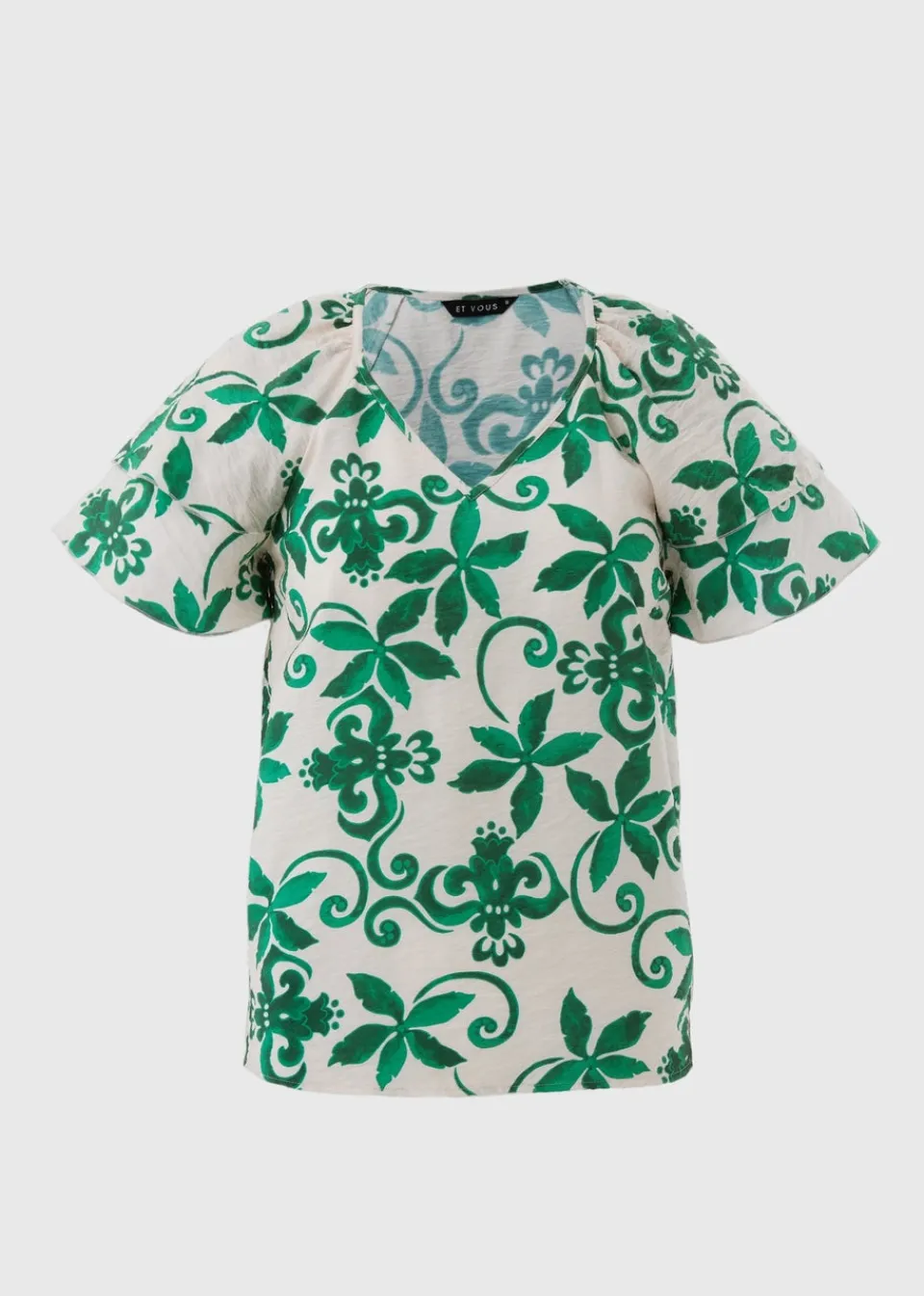 Tops>Et Vous Green Floral Tea Top
