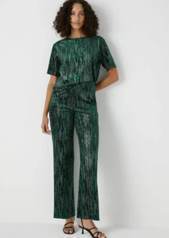 Trousers>Et Vous Green Glitter Velvet Trousers